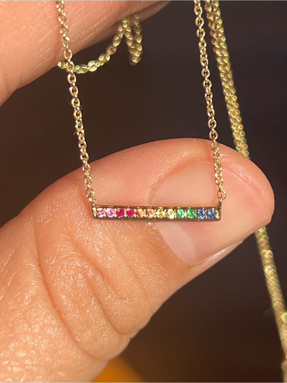 14k gold Sydney Evan Rainbow Bar Necklace - Women Jewelry - Picture 3 of 7